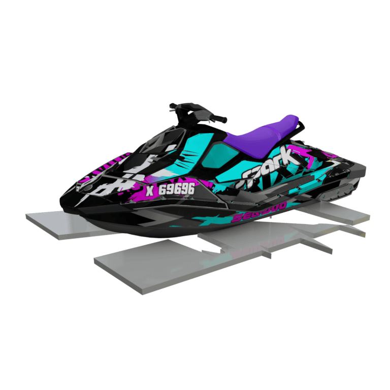 Vivid custom snowmobile wrap by Velocity Wrapz showcasing bold graphics and colors.